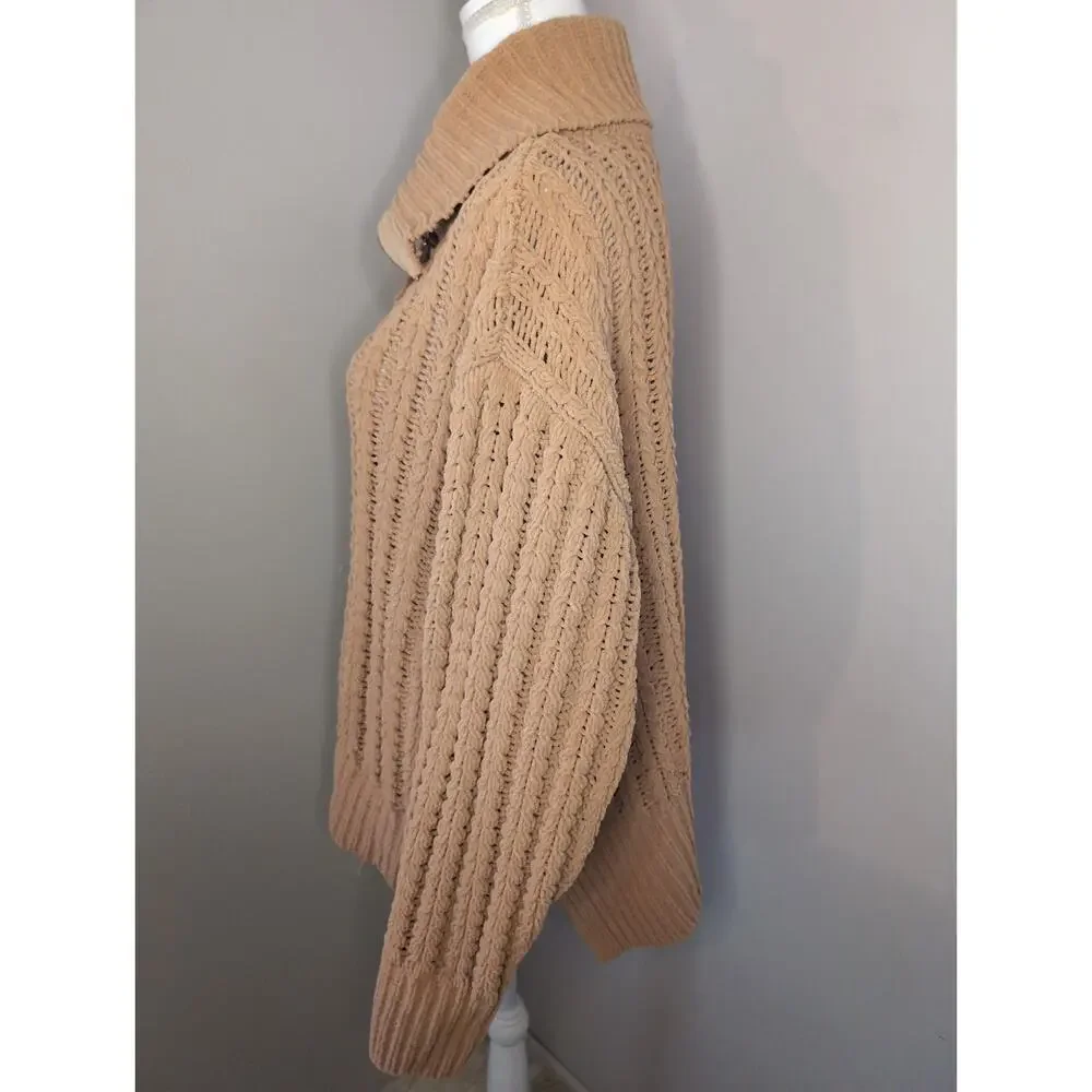 Aerie Quarter Zip Sweater Large Chunky Knit Cozy Oversized